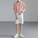 Summer Men's Clothing Light Luxury Suit Neck Shirt Korean Striped Short Sleeve Button-down Retro Fashion Streetwear Leisure