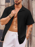 Casual Mens Linen Shirts Spring Summer Fashion Short Sleeve Buttoned Lapel Shirt For Men Vacation Seaside Beach Cardigans