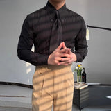 New Italy Business Men Shirts Light Luxury Textured Peaked Lapel Striped Long Sleeve Cardigan Leisure High Quality Blouse M-2XL