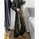 Trendy Leopard Print Jeans Man pants fasnion unisex American High Street Trousers Harajuku Style Baggy High Waist Casual Pants