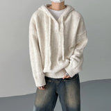 New Korean Chic Men Hooded Sweater Light Luxury Vintage Knit Solid Color Pullover Trendy Loose High Quality Long Sleeve Hoodies