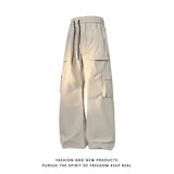Multi-pocket Men's Wide Leg Straight Cargo Pants Korean Fashion Track Pants Male Casual Loose Mopping Trousers Four Seasons