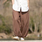 Chinese Style Men Casual Pants Men Linen Low Crotch Harlan Wide Leg Pants Male Lantern Pants Streetwear Hiphop Trousers
