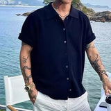New Fashion Men Cardigan Tops Luxury Knitted Half Sleeve Shirts Leisure Button-down Shirts for Men Korean Style Premium Knitwear