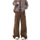 Multi-pockets Cargo Pants Men Women Hip-hop Wide-leg Mopping Trousers Vintage Loose Casual Spring Couple Unisex Drawstring Pants