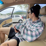 Unisex Oversized Retro Plaid Shirt Coat Men's Long Sleeve Casual Loose Fit Fashion Japanese Korean Style Sun Protection Clothing