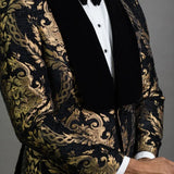 Floral Jacquard Blazer for Men 1 Piece Male Suit Jacket with Velvet Shawl Lapel Slim Fit for Prom African Fashion Wedding Groom