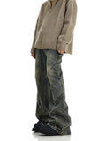 American street trend retro yellow mud washed jeans men high street patchwork irregular design drape feeling micro flared pants