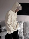 American autumn and winter men and women trendy street personality cardigan hooded sweater couple loose casual knitted top y2k