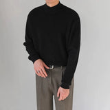 Korean Fashion Men Sweater Light Luxury Trendy Mock Neck Knitted Solid Color Pullover Premium Quality Long Sleeve Basic Knitwear