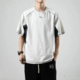 Trendy Short Sleeved T-shirt Men's Simple Summer Cotton Half Sleeved Top Japanese Patchwork Sports Casual T-shirt Fitness Design
