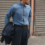 Non Stock Classic Chambray Shirt Spring Men's Two-Pocket Workshirt Light Blue