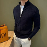 Autumn Retro Men's Zipper Cardigan Jacket Trending Jacquard Solid Color Long Sleeve Sweater Coats Premium Quality Knit Outerwear