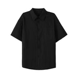 Summer Short Sleeved Shirt Men Black White Casual Shirts Men Streetwear Loose Pleated Shirts Man Fashion Shirt Large Size 5XL