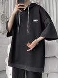 Summer Waffle Hooded Short Sleeve T-shirt Korean Fashion Fake Two Tshirt Y2K Streetwear Oversize Tee Tops Casual ropa hombre