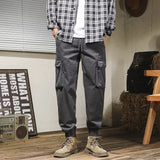 Men Basic Multi Pockets High Street Pants Versatile Straight Leg Casual Trousers Spring Autumn New Drawstring Tie Up Cargo Pants