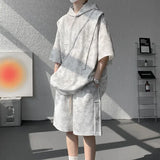 Mens Training Sports Sets Men Hooded Sports Suits Shorts Jogging Sets Male Running Tracksuits Couple Loose Tie-Dye Outwear