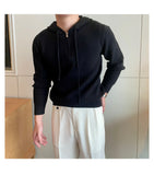 New British Leisure Men's Hooded Sweater Trendy Zip-up Preppy Style Slim-fit Long Sleeve Hoodies Casual Vintage Warmth Knitwear