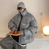 New Winter Stand Collar Loose Bright Leather Fabric Puffer Jacket Men Couple Thick Warm Cotton Padded Coat Men's Warm Parkas