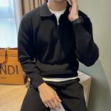 Autumn Casual Men Polo Sweater Light Luxury Zip-up Solid Color Long Sleeve Knitted Pullover Daily Commuting Basic Knitwear M-3XL
