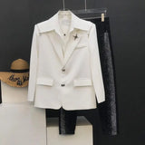 Japanese Niche Design Suit Jacket Loose High-end Metal Buckle Trendy Shoulder Pad Long Sleeved Zipper Decoration Suit
