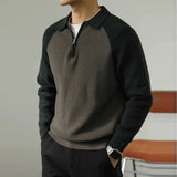 New American Chic Men Polo Sweater Luxury Trendy Business Zip-up Knit Solid Color Pullover Leisure Slim-fit Long Sleeve Knitwear