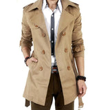 Autumn And Winter Mens Mid-Length Trench Coat Elegant British Solid Color Coat Korean Style Double-Breasted Casual Trench Coat
