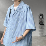 Summer Blue Short Sleeved Shirt Men Fashion Society Mens Dress Shirt Korean Loose Casual White Shirt Mens Office Formal Shirts