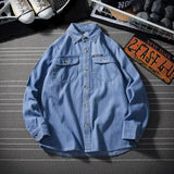 Japanese Style Retro Long Sleeved Denim Shirt for Couples Straight Loose Thin Jacket Men's Versatile Plus Size 4XL Lapel Shirts