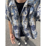 Summer Short Sleeved Shirt Men Retro Plaid Shirt Men Streetwear Hip-hop Loose Tie Dye Shirt Man Fashion Shirts Plus Size 4XL