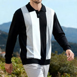 British Retro Men's Knitted Polo Shirt Light Luxury Patchwork Slim-fit Long Sleeve T-shirts Autumn Leisure Business Tops M-3XL