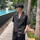 Summer Men's Clothing Light Luxury Jacquarded Suit Collar Shirts Streetwear Button-down Short Sleeve Retro Leisure Fashion M-3XL