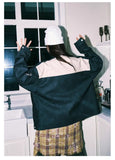American Retro Striped Coat Contrasting Color Spliced Leather Jacket Japanese Spring Couple Racing Style Leather Jacket Chic