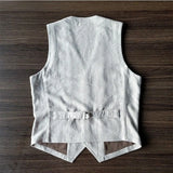 Simple Vintage Vest Summer Retro Men's Button Waistcoat Vest Grey Stylish Slim Casual Cotton Linen High-end Sleeveless Blazer