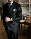 Black Stripe Men Suits Double Breasted Blazer Latest Coat Pant Designs Slim Fit 2 Piece Tuxedos Custom Made Groom Prom
