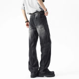 New Trendy Male Denim Pants Summer Fashion Tide Wahsed Straight Denim Pants Casual Lightning Pattern Design Trousers