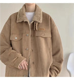 New American Fleece-lined Men Padded Jackets Luxury Harajuku Long Sleeve Streetwear Winter Trendy Chic Turn-down Collar Coats