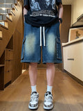 Summer Men's Cargo Denim Shorts Baggy Straight Fashion Casual Wide Leg Short Pants Big Pocket Beach Vacation Short Jeans Male