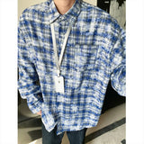 Tie Dye Long Sleeved Shirt Men Retro Plaid Shirt Men Japanese Streetwear Loose Casual Shirts Mens Fashion Shirts Large Size 5XL