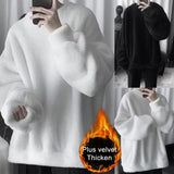 Oversize Sweatshirt Solid Color Lamb Hair O-Neck Long Sleeve Men's Sweatshirt Korean Fashion Loose Hoodies Streetwear Harajuku