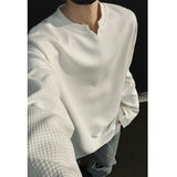 Black Long Sleeved T-shirt Men Oversized Fashion White V-neck T Shirt Men Streetwear Korean Loose Pullover T Shirt Mens Top