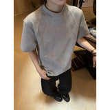 Men Slim Fit Short Sleeve Tshirt Solid Round Neck Unique Patchwork Design Premium Stretch Cotton Casual Summer Trendy Tee