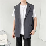 Grey Black Suit Vest Men Fashion Social Mens Dress Vest Korean Loose Sleeveless Blazer Mens Jacket Office Formal Vest M-2XL