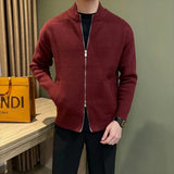 Japanese Stand Collar Men Cardigan Jacket Light Luxury Trendy Knitted Zip-up Long Sleeve Sweater Coat Premium Quality Knitwear