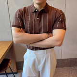 New Slim Men Polo Shirt Leisure Luxury High Quality Knit Tops Business T-shirt Fashion Breathable Buttoned Short Sleeve Knitwear