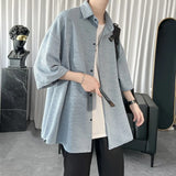 Summer Cool Men Short-sleeved Shirt Solid Color Fashion Plicated Casual Loose Button Shirt Male Clothing Tops