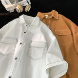 Unisex Trendy Personalized Short-Sleeved Summer Shirt - Couple's Loose Lapel Casual Retro Work Attire Top - Y2K Street Fashion