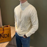 Autumn Retro Men's Zipper Cardigan Jacket Trending Jacquard Solid Color Long Sleeve Sweater Coats Premium Quality Knit Outerwear