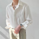 Men's Luxury Suit Collar Texture Shirt Vintage Casual Drapped Solid Color Button-down Long Sleeve Shirts for Men Spring Clothing
