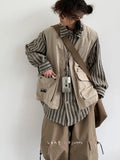 Cityboy Japanese Retro Splicing Fake Two-piece Fashion Work Shirts Men Women Casual Loose Long-sleeved Shirt Jacket Aesthetic